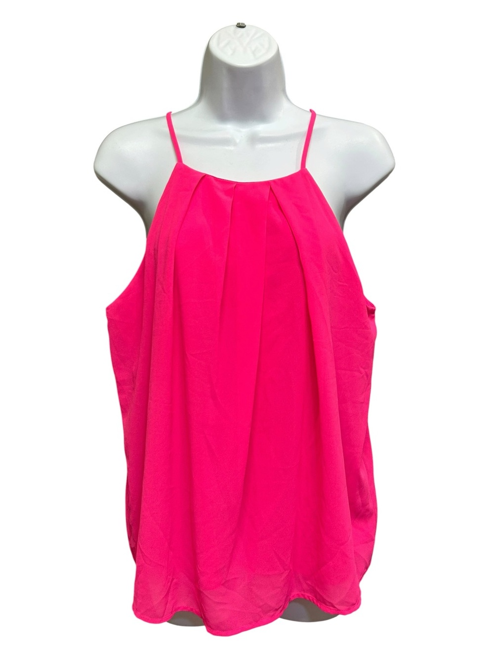 Monteau Hot Pink Lined Polyester Crepe Strappy Top Size L